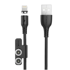 Magnetikus 3 az 1-ben USB kábel Foneng X62, USB-C / Lightning / Micro USB, 2.4A, 1m (Fekete)