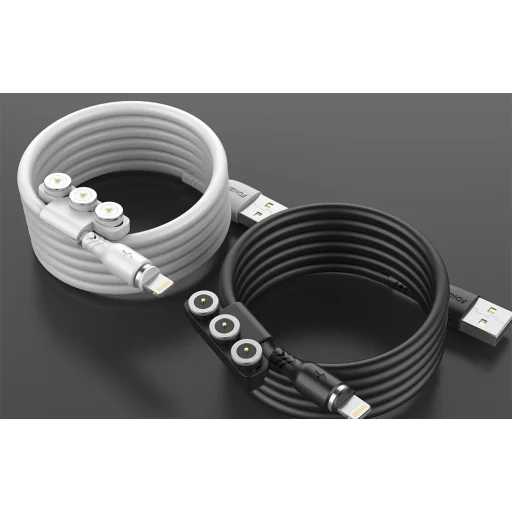 Magnetikus 3 az 1-ben USB kábel Foneng X62, USB-C / Lightning / Micro USB, 2.4A, 1m (Fekete) - 2