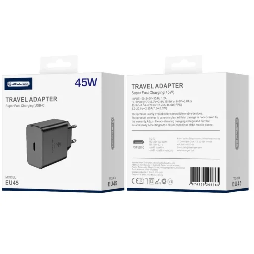 JELLICO fali töltő EU45 GaN PD 45W 1xUSB-C Fekete - 2