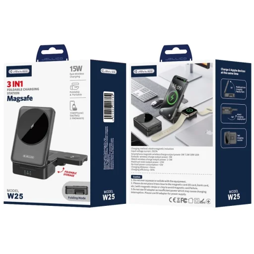 Vezeték nélküli töltő JELLICO 3 az 1-ben W25 15W Fekete - 2