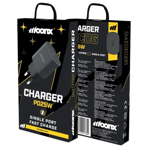 MOONX fali töltő MC06 PD 25W 1xUSB-C Fekete - 1