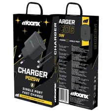 MOONX fali töltő MC06 PD 25W 1xUSB-C + kábel USB-C - USB-C fekete