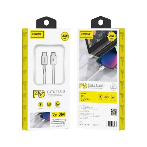 FONENG kábel X31 USB-C - Lightning PD 20W 2M Fehér - 1