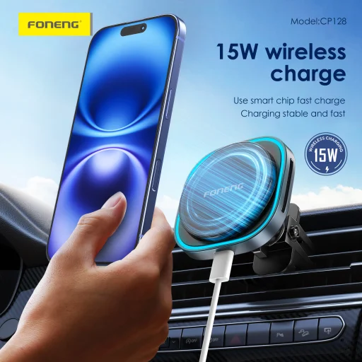 Magsafe CP128 15W vezeték nélküli töltéssel autós telefontartó FONENG Fekete szellőzőre - 4