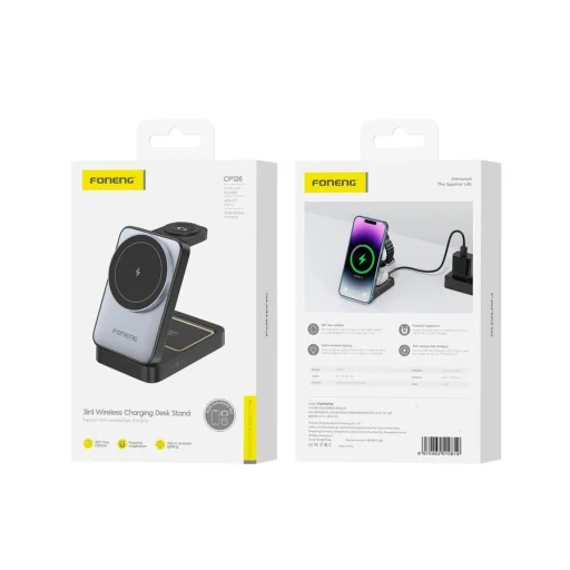 FONENG vezeték nélküli töltő 3 az 1-ben CP126 15W Fekete - 2