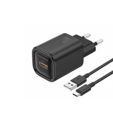FONENG fali töltő EU68 18W 1xUSB QC3.0 + USB-C kábel Fekete