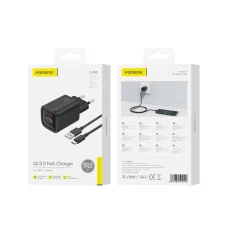 FONENG fali töltő EU68 18W 1xUSB QC3.0 + USB-C kábel Fekete