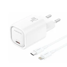 FONENG EU69 fali töltő PD 20W 1xUSB-C + USB-C - Lightning kábel Fehér