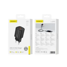FONENG EU70 PD 20W fali töltő 1xUSB-C + 1xUSB QC3.0 Fekete