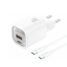 FONENG fali töltő EU71 PD 30W 1xUSB-C + 1xUSB QC3.0 + kábel USB-C - USB-C Fehér