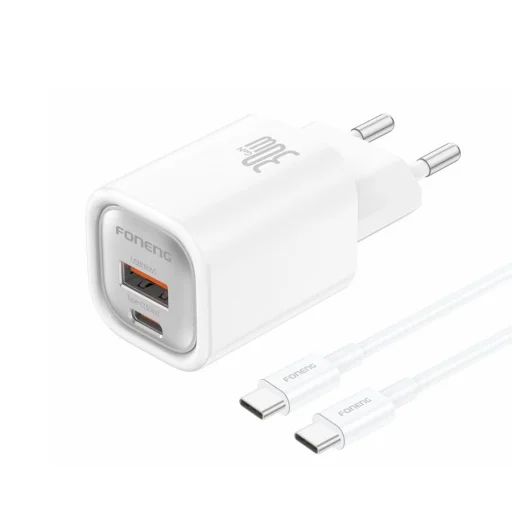 FONENG fali töltő EU71 PD 30W 1xUSB-C + 1xUSB QC3.0 + kábel USB-C - USB-C Fehér - 1