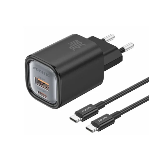 FONENG EU71 fali töltő PD 30W 1xUSB-C + 1xUSB QC3.0 + USB-C - USB-C kábel Fekete - 2