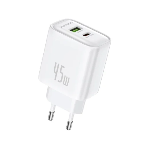 FONENG EU67 fali töltő PD 45W 1xUSB-C + 1xUSB QC3.0 Fehér - 2