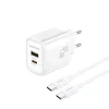 FONENG fali töltő EU67 PD 45W GaN 1xUSB-C + 1xUSB QC3.0 + kábel USB-C - USB-C Fehér thumbnail