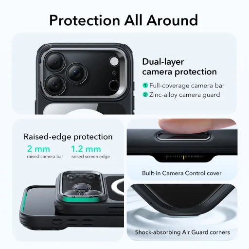 iPhone 17 Pro Classic Hybrid Kitámasztós Magsafe Átlátszó/fekete tok - 2