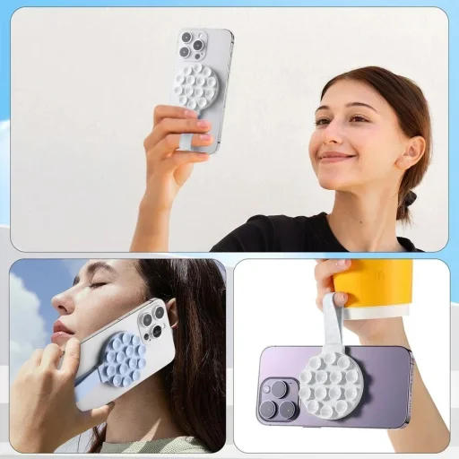 Szilikon tapadó telefontartó mágneses gyűrűvel MSH9 piros - 4