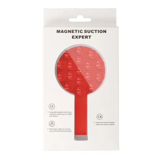 Szilikon tapadó telefontartó mágneses gyűrűvel MSH9 piros - 6