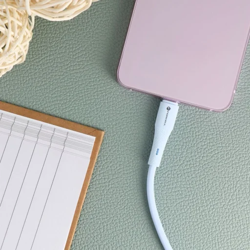 Type-C FORCELL F-ENERGY C347 kábel Type C - Type C QC4.0 PD 5A 100W Szilikon 1 m kék - 2