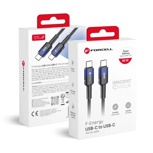 FORCELL F-ENERGY C354 kábel Type C - Type C QC4.0 PD 3A 60W Gradiens 1 m fekete - 1
