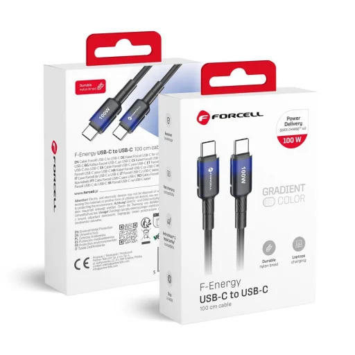 USB-C USB kábel FORCELL F-ENERGY C357 Type-C - Type-C QC4.0 PD 5A 100W Gradiens 1 m fekete - 1