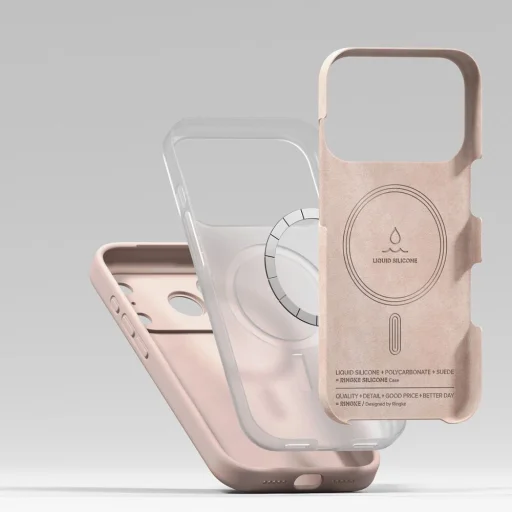 iPhone 17 Pro Ringke Szilikon Mágneses Magsafe tok Rózsaszín Homok - 6