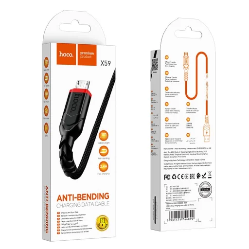 Micro USB kábel HOCO X59 3.1A 1M Fekete - 4