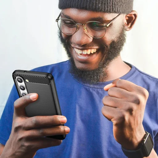 Carbon Case tok Samsung Galaxy S23 Plus fliptok rugalmas szilikon karbon borítással fekete - 7