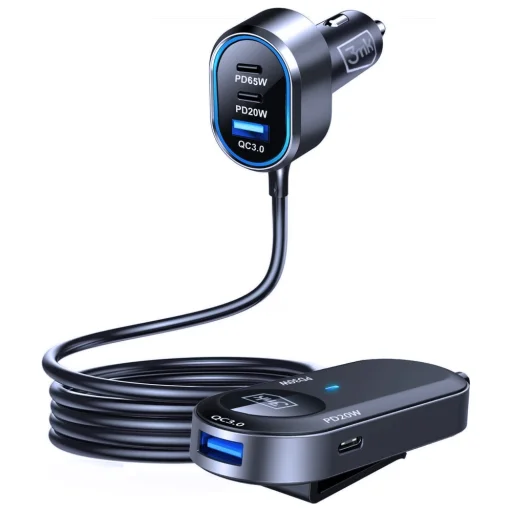 Szürke 3MK Double Car töltő 135W PD QC PPS 2xUSB-A 4xUSB-C - 6