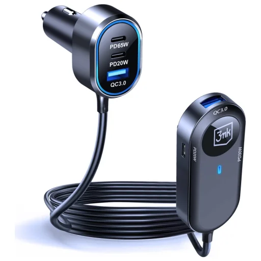Szürke 3MK Double Car töltő 135W PD QC PPS 2xUSB-A 4xUSB-C - 2