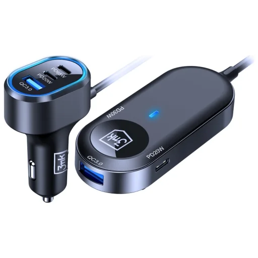 Szürke 3MK Double Car töltő 135W PD QC PPS 2xUSB-A 4xUSB-C - 3