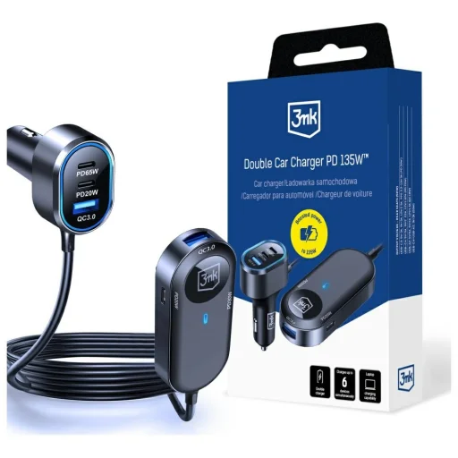 Szürke 3MK Double Car töltő 135W PD QC PPS 2xUSB-A 4xUSB-C - 1