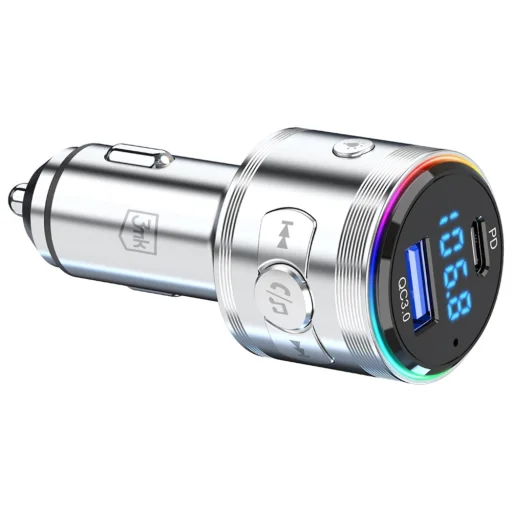 Autós töltő 3MK Hyper Car Power Transmitter 48W QC PD PPS USB-C/USB-A audió adóval ezüst - 2
