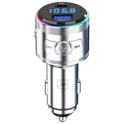 Autós töltő 3MK Hyper Car Power Transmitter 48W QC PD PPS USB-C/USB-A audió adóval ezüst - 3