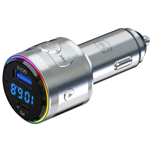 Autós töltő 3MK Hyper Car Power Transmitter 48W QC PD PPS USB-C/USB-A audió adóval ezüst - 4