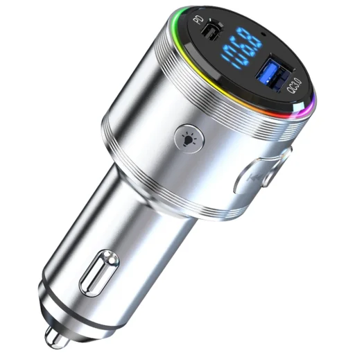 Autós töltő 3MK Hyper Car Power Transmitter 48W QC PD PPS USB-C/USB-A audió adóval ezüst - 7