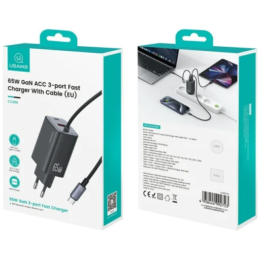 USAMS JC Series CC266 65W GaN Gyors Töltő 2xUSB-C 1xUSB-A Fehér - 9