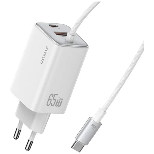 USAMS JC Series CC266 65W GaN Gyors Töltő 2xUSB-C 1xUSB-A Fehér - 1