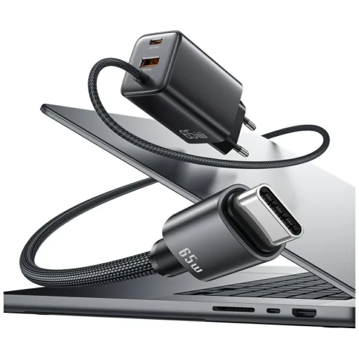 USAMS JC sorozat CC266 65W GaN gyorstöltő 2xUSB-C 1xUSB-A Fali töltő Fekete - 8