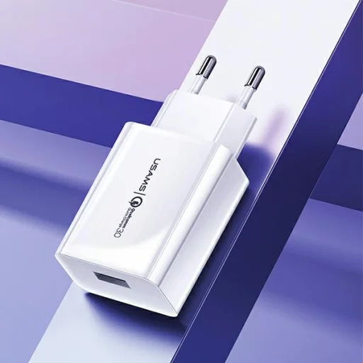 USAMS fali töltő 1xUSB T22 18W 3A QC3.0 + USB-C kábel 1m fehér (T48) T48OCLN01 - 5