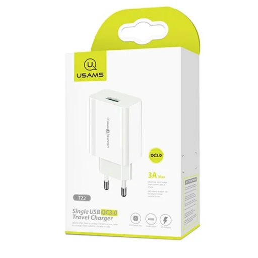 USAMS fali töltő 1xUSB T22 18W 3A QC3.0 + USB-C kábel 1m fehér (T48) T48OCLN01 - 6