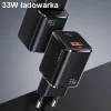 USAMS fali töltő 1xUSB-C+1xUSB T43 33W PD3.0 + QC3.0 + U63 kábel USB-C Lightning fekete thumbnail