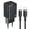 USAMS fali töltő 1xUSB-C+1xUSB T43 33W PD3.0 + QC3.0 + U63 kábel USB-C Lightning fekete