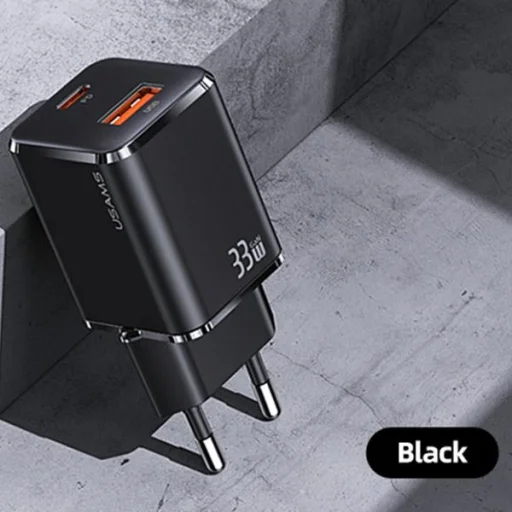 USAMS fali töltő 1xUSB-C+1xUSB T43 33W PD3.0 + QC3.0 + U63 kábel USB-C Lightning fekete - 2