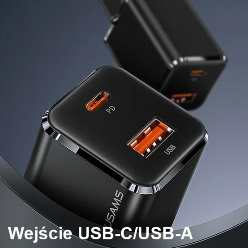 USAMS fali töltő 1xUSB-C+1xUSB T43 33W PD3.0 + QC3.0 + U63 kábel USB-C Lightning fekete - 6