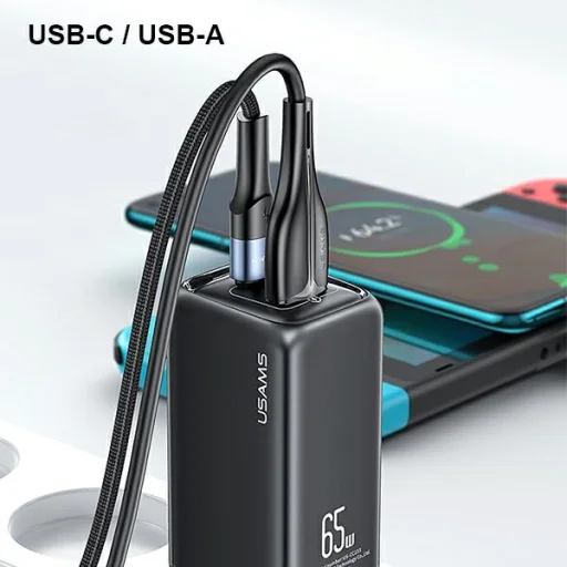 USAMS falitöltő 1xUSB-C+1xUSB T47 65W (csak fej) PD Gyors töltés Super Si fekete CC153TC01(US-CC - 6