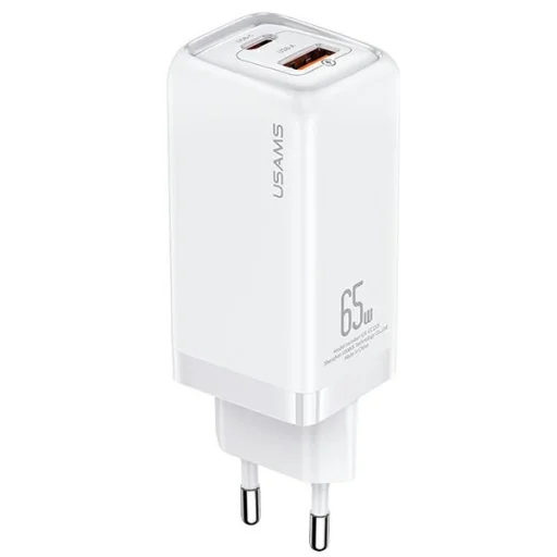 USAMS 65W fali töltő 1xUSB-C+1xUSB T47 (csak fej) PD Gyors Töltés Super Si fehér CC153TC02 - 1