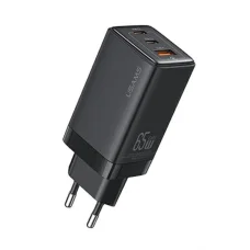 USAMS US-CC180 65W Sandru sorozatú fali töltő 2xUSB-C + 1xUSB (csak fej) GaN PD3.0 + QC3.0 Gyors töltés fekete