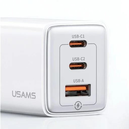 USAMS US-CC180 65W Sandru sorozatú fali töltő 2xUSB-C + 1xUSB (csak fej) GaN PD3.0 + QC3.0 Gyors töltés fekete - 3
