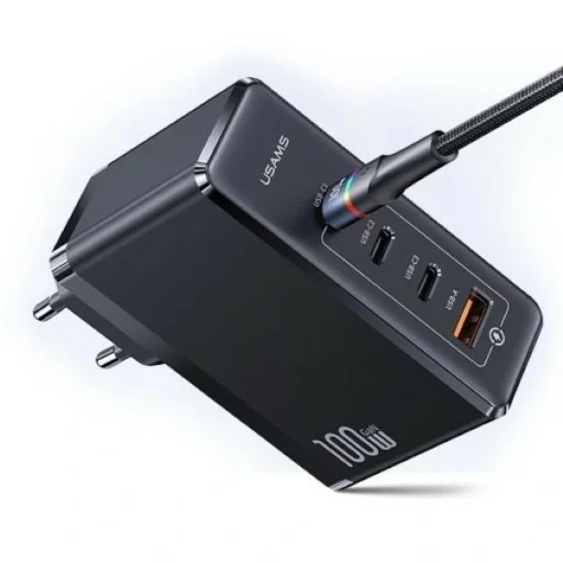 USAMS fali töltő 3xUSB-C+1xUSB GaN 100W T50 PD (csak fej) gyors töltés fekete CC163TC01 (US-CC163) - 1