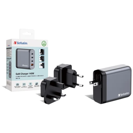 Verbatim GaN 140W fali töltő 3xUSB-C/USB-A + EU/UK/US adapter GNC-140 32203 - 4